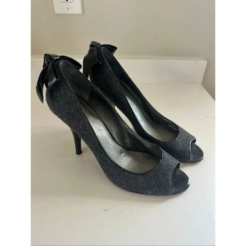 Enzo Angiolini Gray Wool Pumps Black Bow 10M